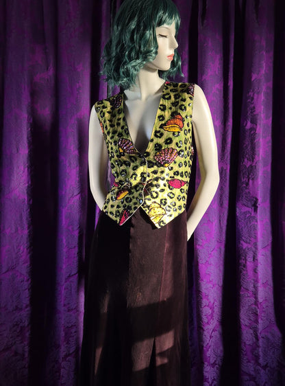 Vintage 1990s Beaded Leopard Print and Seashells Waistcoat