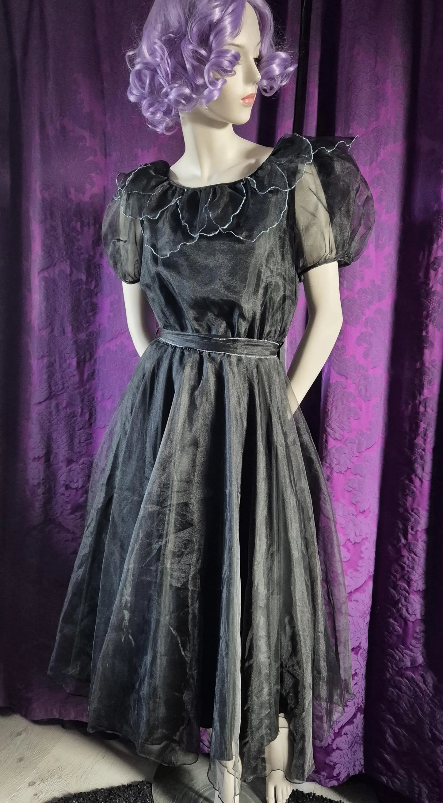 Vintage Crystal Organza Petal Ruffle Collar Party Dress