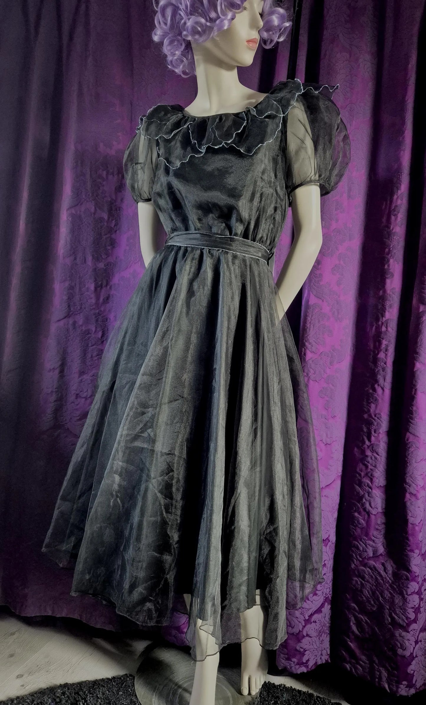 Vintage Crystal Organza Petal Ruffle Collar Party Dress