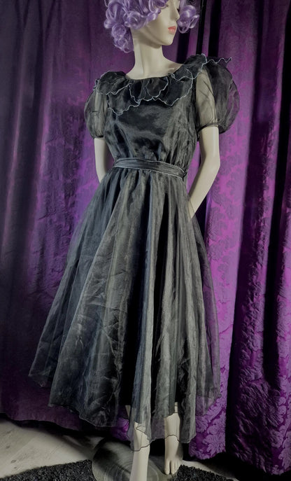 Vintage Crystal Organza Petal Ruffle Collar Party Dress