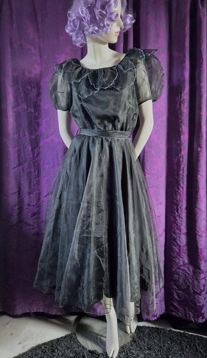 Vintage Crystal Organza Petal Ruffle Collar Party Dress