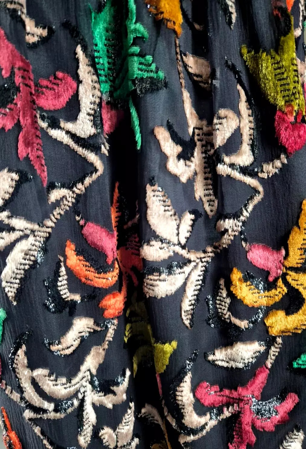 Vintage Ingrid Muhlhofer Silk Velvet Devorré Autumn Leaf Motif Skirt