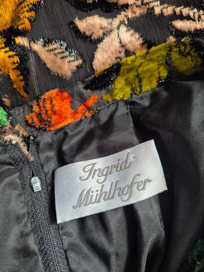 Vintage Ingrid Muhlhofer Silk Velvet Devorré Autumn Leaf Motif Skirt