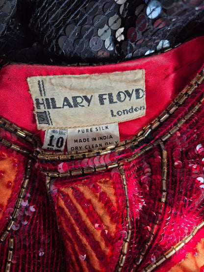 Vintage 1980s Hilary Floyd Sequin Satin Flames Dress