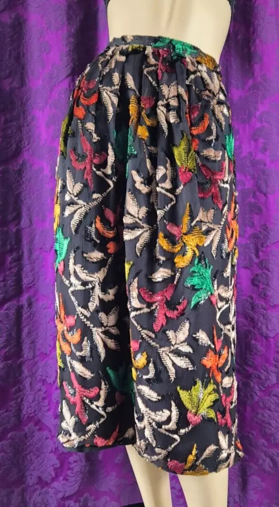 Vintage Ingrid Muhlhofer Silk Velvet Devorré Autumn Leaf Motif Skirt