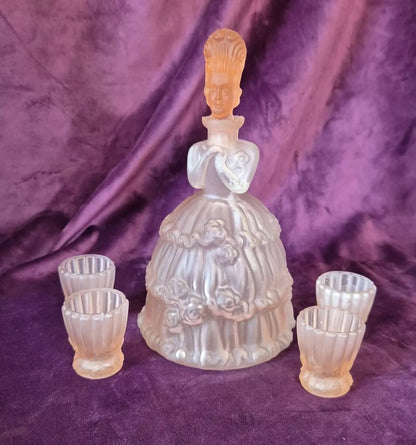 Art Deco Madame Pompadour Decanter & Shot Glass Set