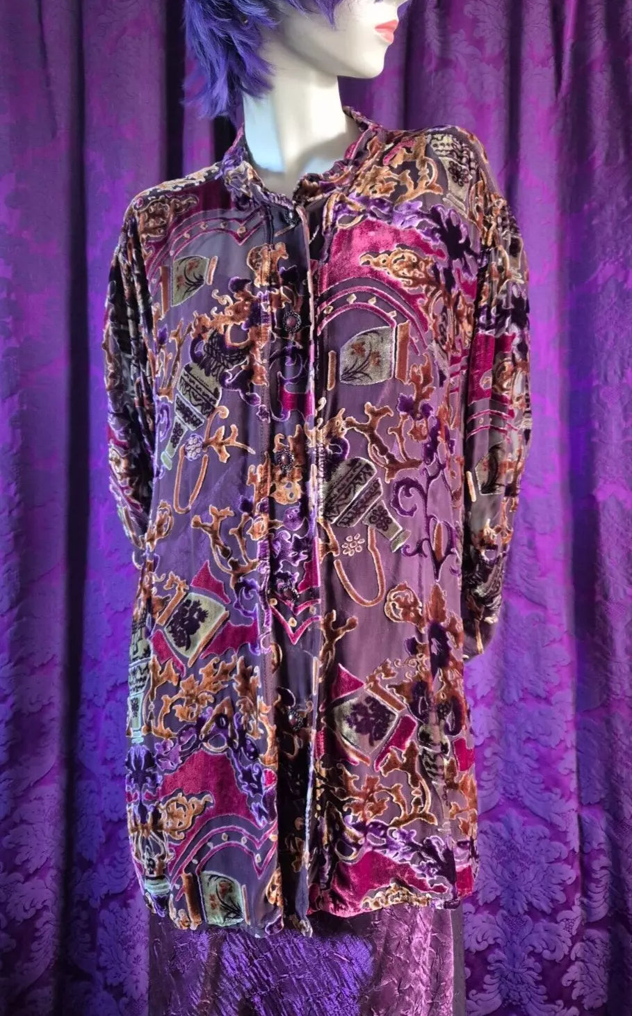 URU Kristine St Rrik Silk Velvet Devorré Tunic Blouse