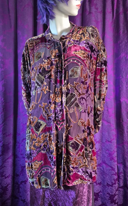 URU Kristine St Rrik Silk Velvet Devorré Tunic Blouse