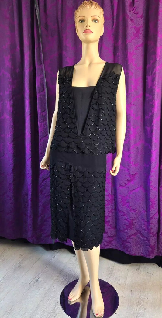 Vintage 1920s Beaded Two Piece Flapper Dress