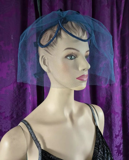 Vintage 1960s Blue Tulle & Bows Fascinator Headpiece