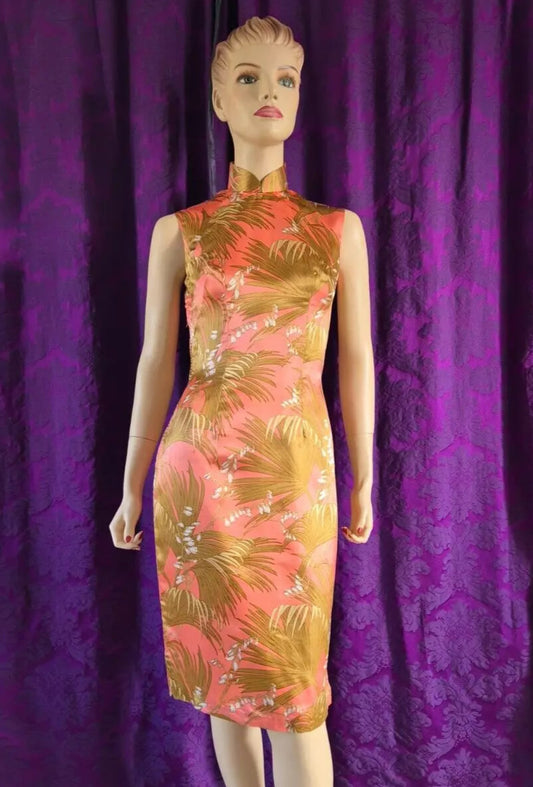 Vintage Silk Tropical Floral Cheongsam Qipao Dress