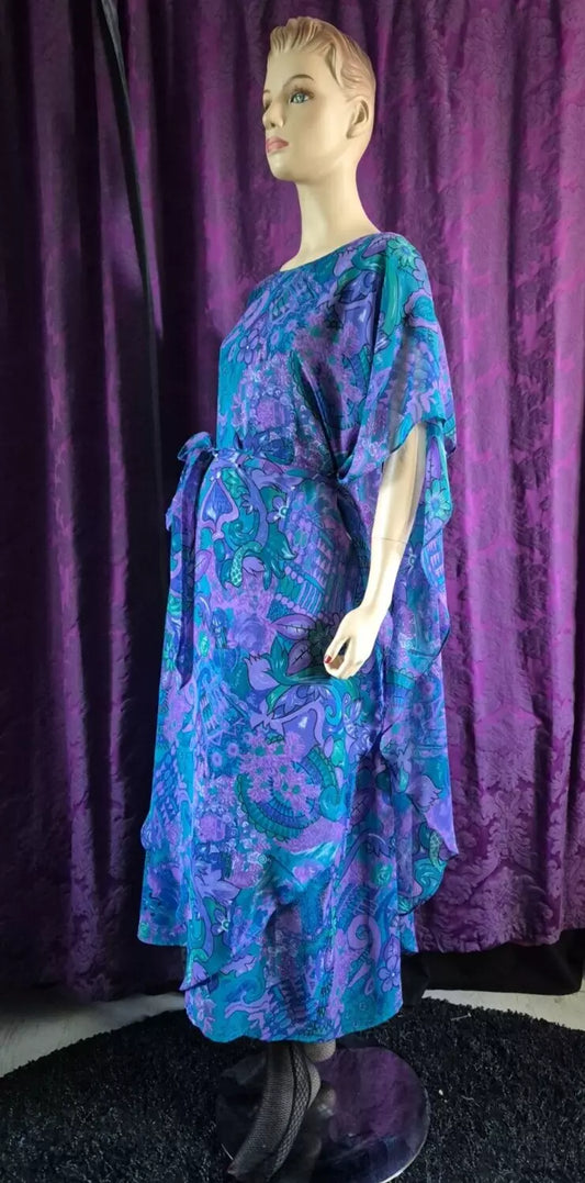 Vintage 1970’s JOHN NEVILLE Paisley Chiffon Caftan Dress