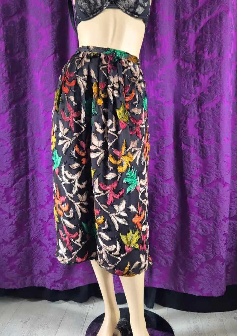 Vintage Ingrid Muhlhofer Silk Velvet Devorré Autumn Leaf Motif Skirt