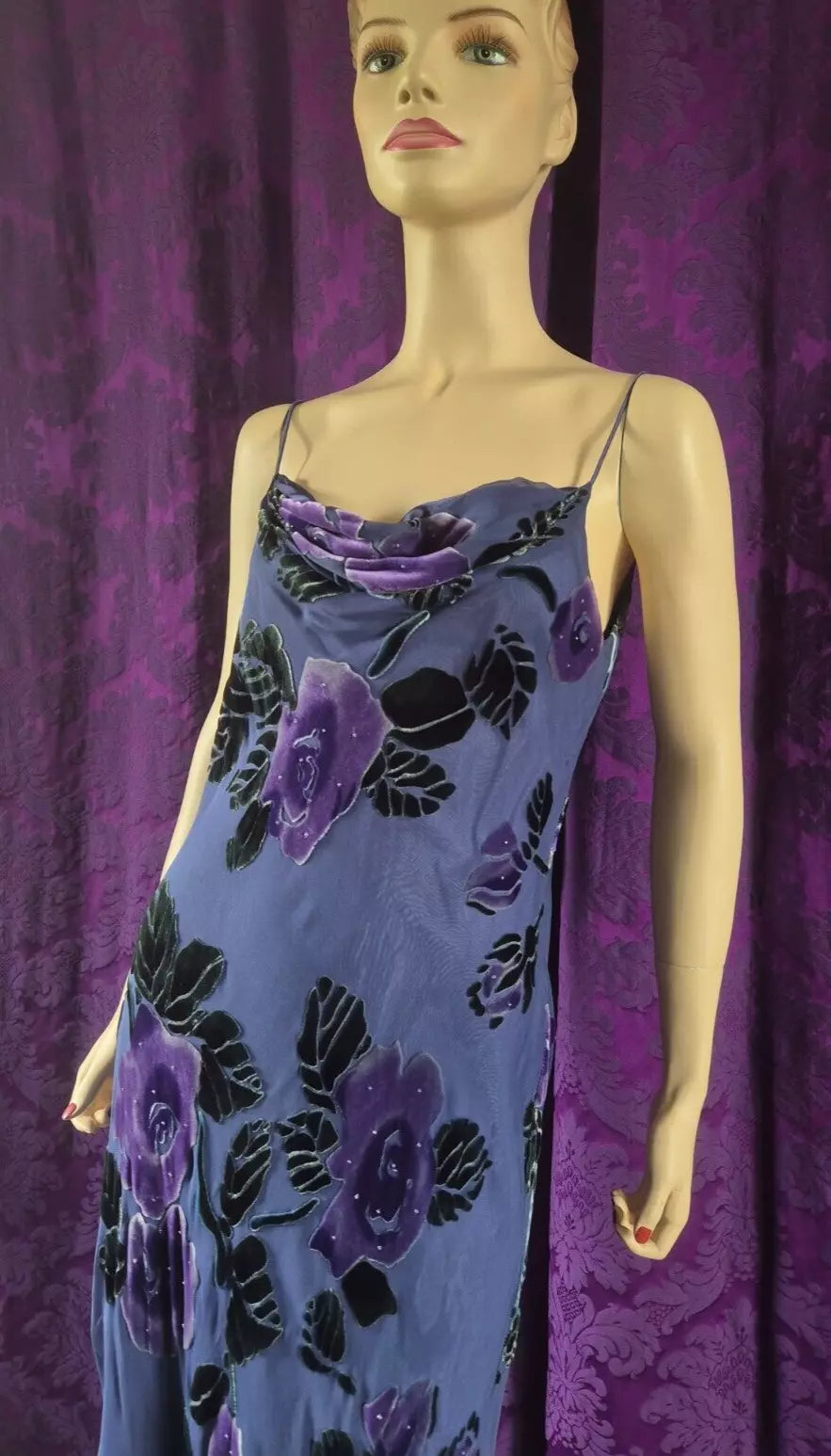 Vintage Y2K MONSOON Silk & Velvet Devorré Lavender Floral Bias Slip Dress