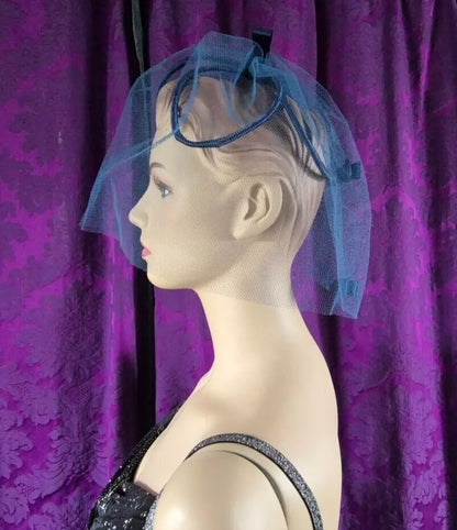 Vintage 1960s Blue Tulle & Bows Fascinator Headpiece