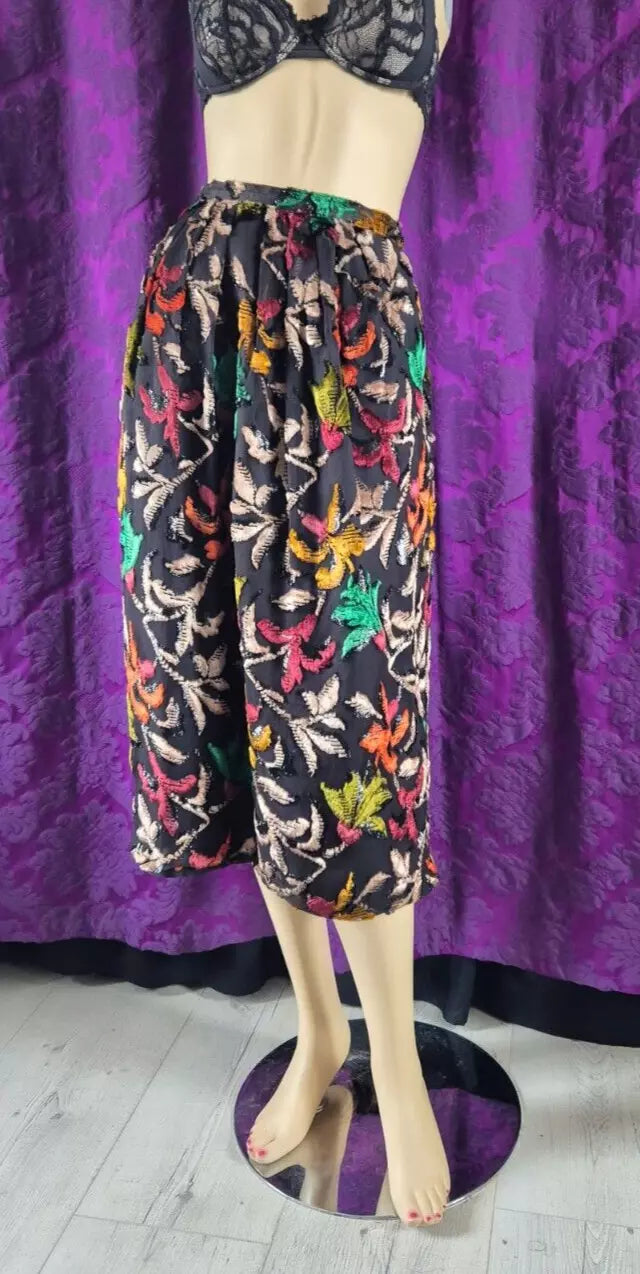 Vintage Ingrid Muhlhofer Silk Velvet Devorré Autumn Leaf Motif Skirt