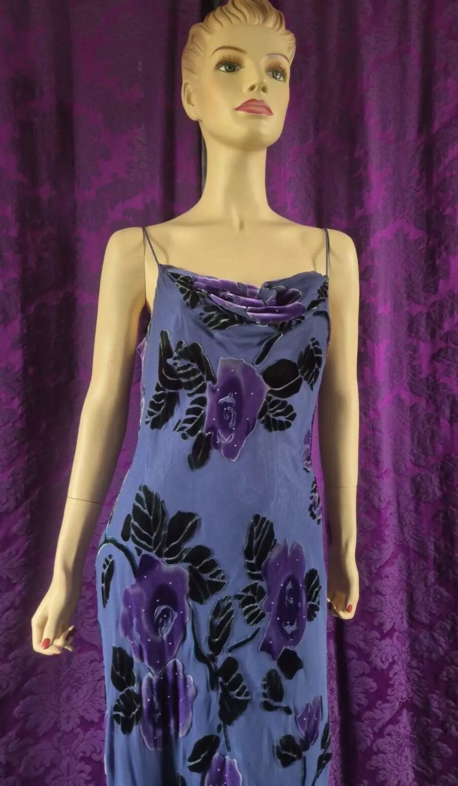 Vintage Y2K MONSOON Silk & Velvet Devorré Lavender Floral Bias Slip Dress