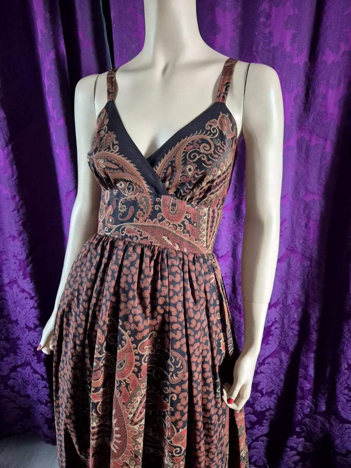 Vintage 1970s Trina lewis Marjon Couture Paisley Maxi Dress