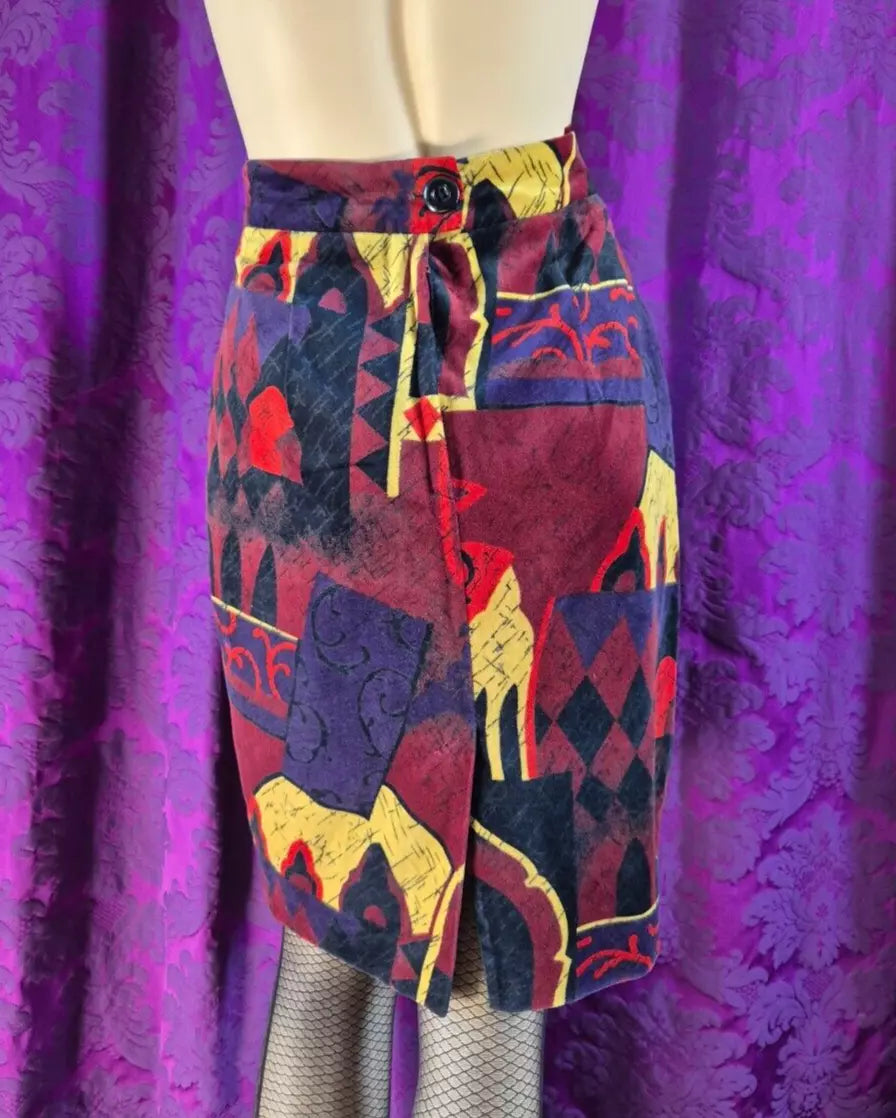 Vintage 1990s LAUREL Velvet Venetian Print Skirt