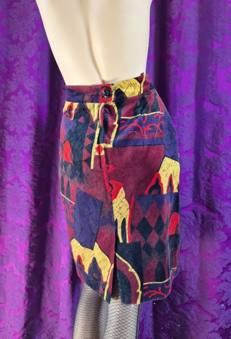 Vintage 1990s LAUREL Velvet Venetian Print Skirt
