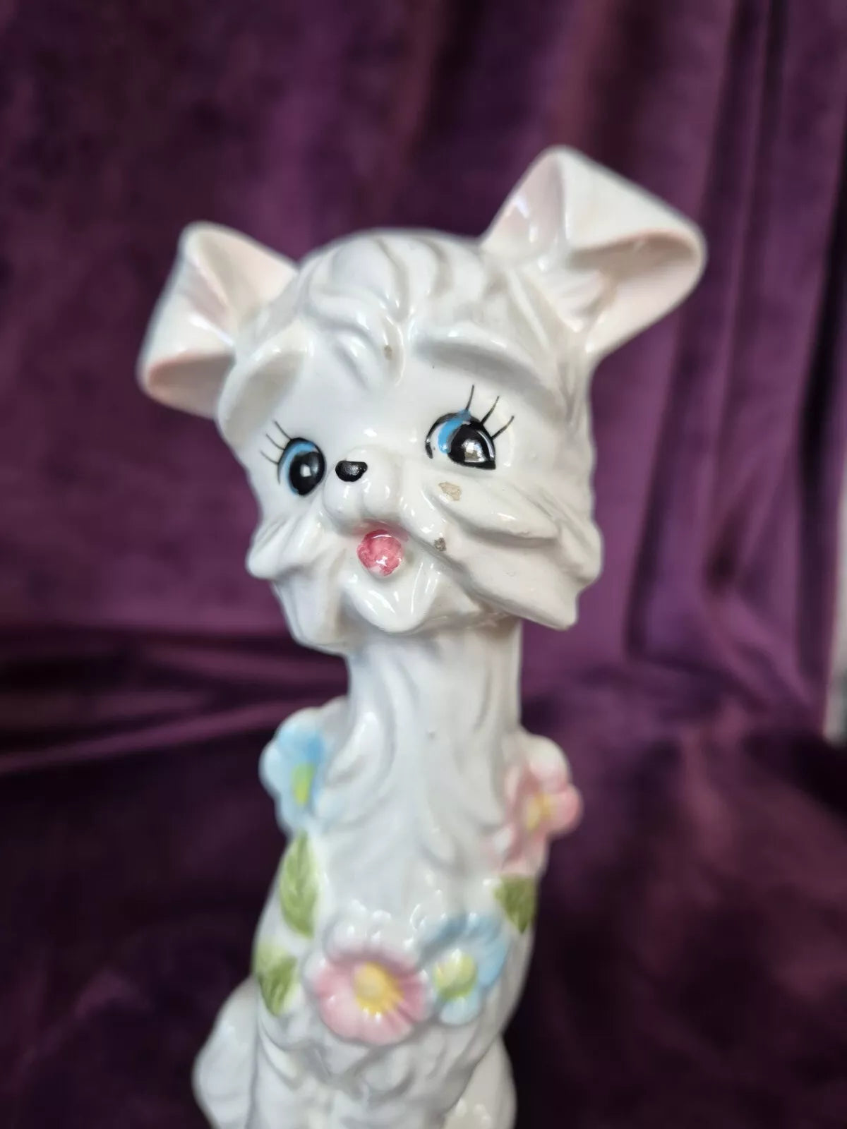 Pair of Vintage Kitsch White Dog Figurines