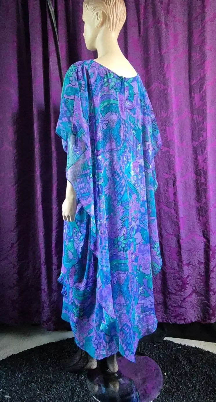 Vintage 1970’s JOHN NEVILLE Paisley Chiffon Caftan Dress