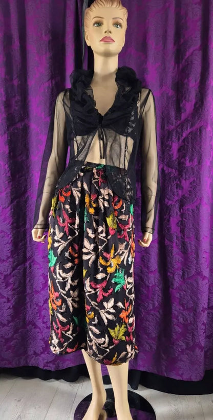 Vintage Ingrid Muhlhofer Silk Velvet Devorré Autumn Leaf Motif Skirt