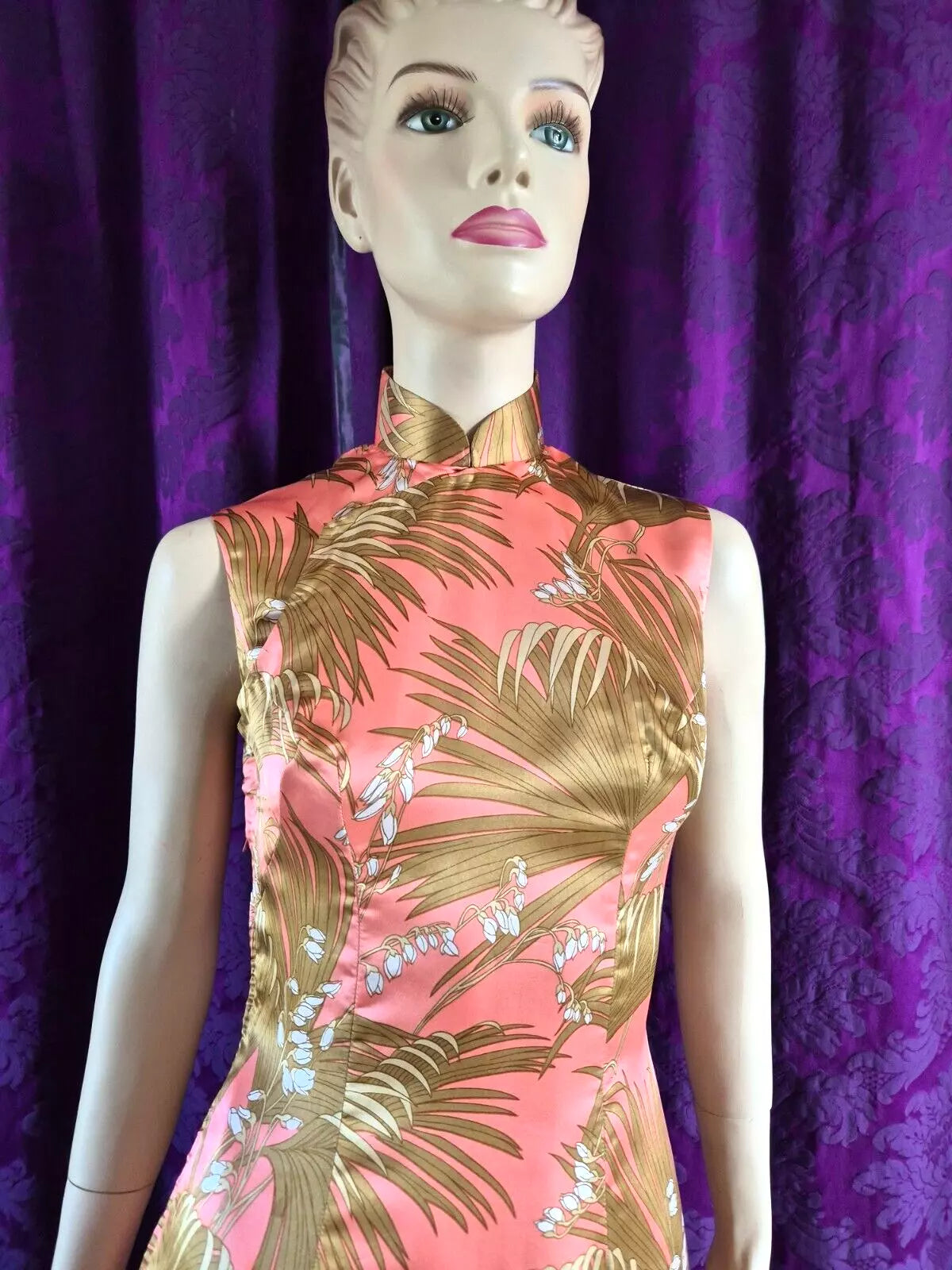 Vintage Silk Tropical Floral Cheongsam Qipao Dress