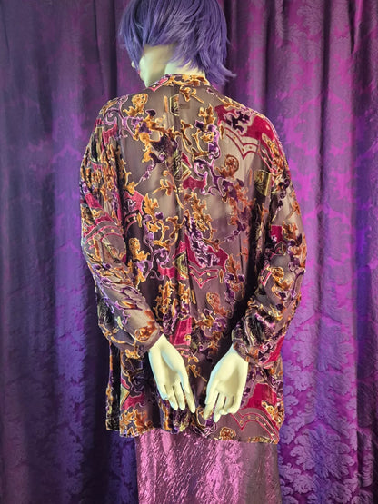 URU Kristine St Rrik Silk Velvet Devorré Tunic Blouse