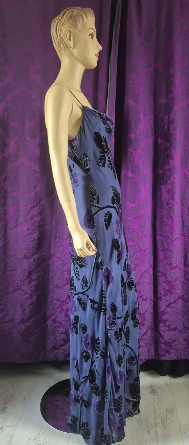 Vintage Y2K MONSOON Silk & Velvet Devorré Lavender Floral Bias Slip Dress