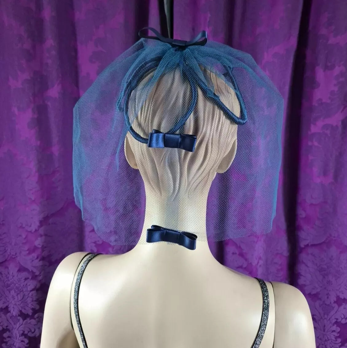 Vintage 1960s Blue Tulle & Bows Fascinator Headpiece