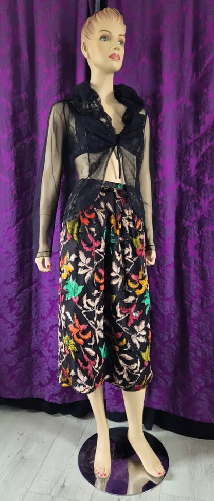 Vintage Ingrid Muhlhofer Silk Velvet Devorré Autumn Leaf Motif Skirt