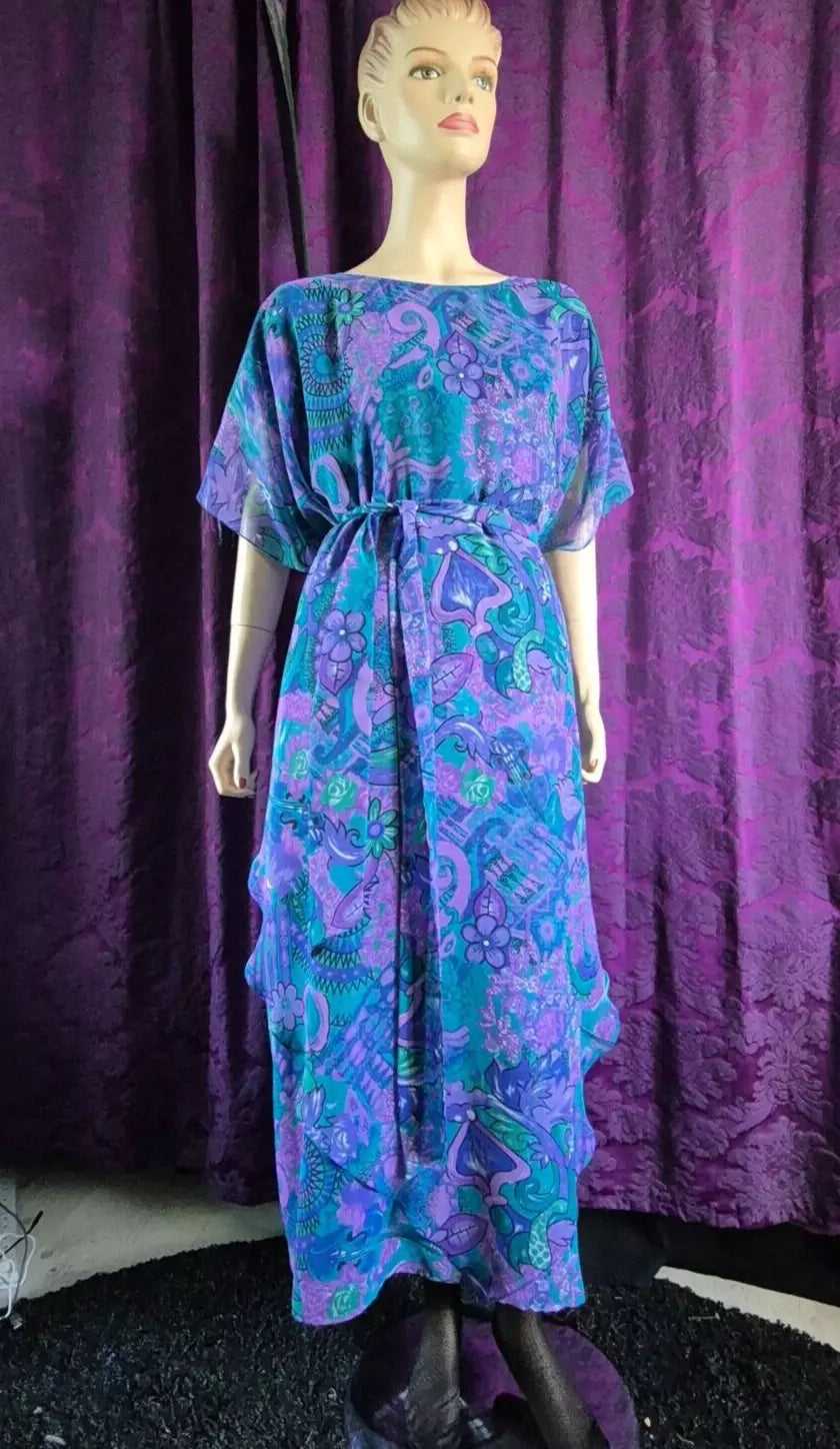 Vintage 1970’s JOHN NEVILLE Paisley Chiffon Caftan Dress