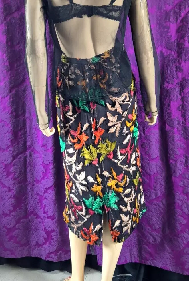 Vintage Ingrid Muhlhofer Silk Velvet Devorré Autumn Leaf Motif Skirt