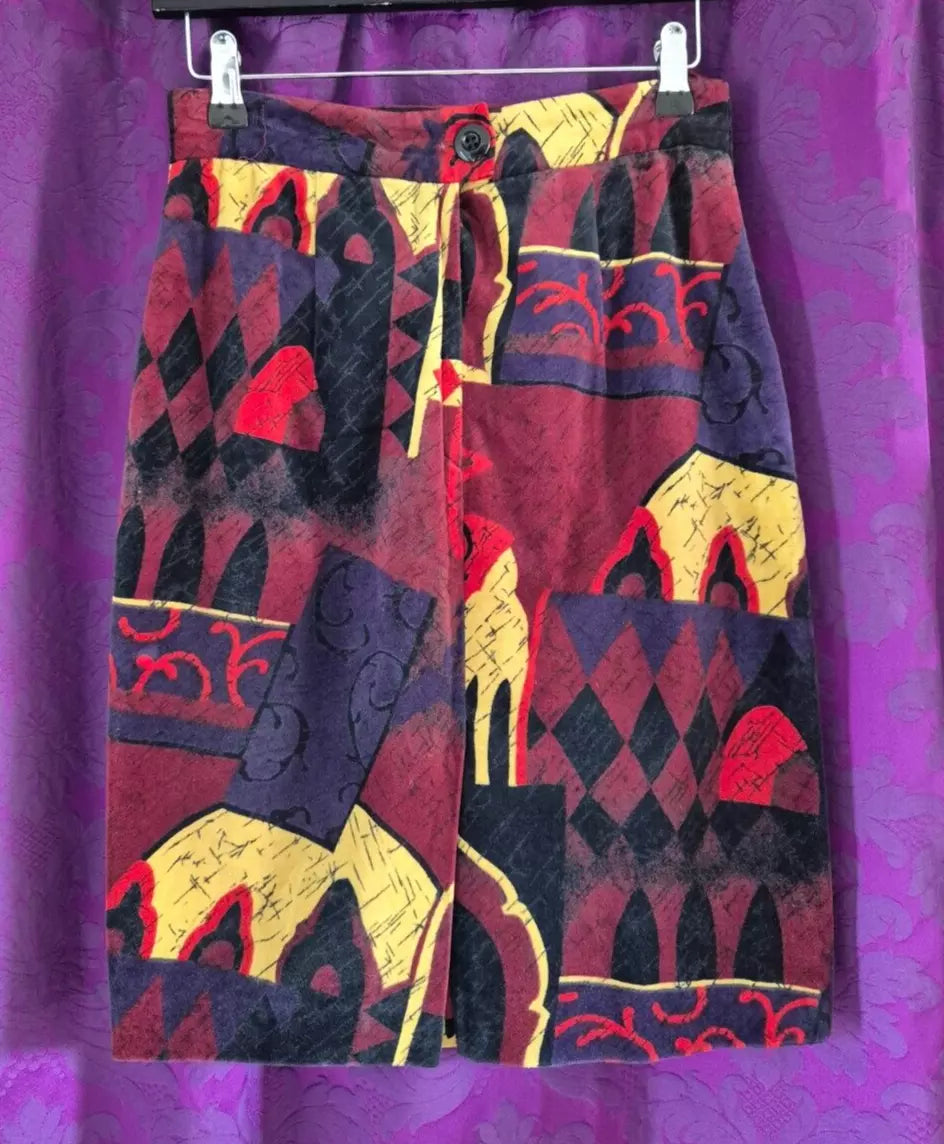 Vintage 1990s LAUREL Velvet Venetian Print Skirt