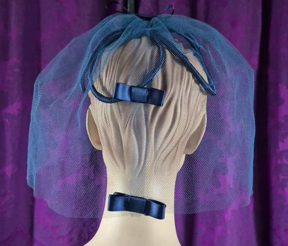 Vintage 1960s Blue Tulle & Bows Fascinator Headpiece