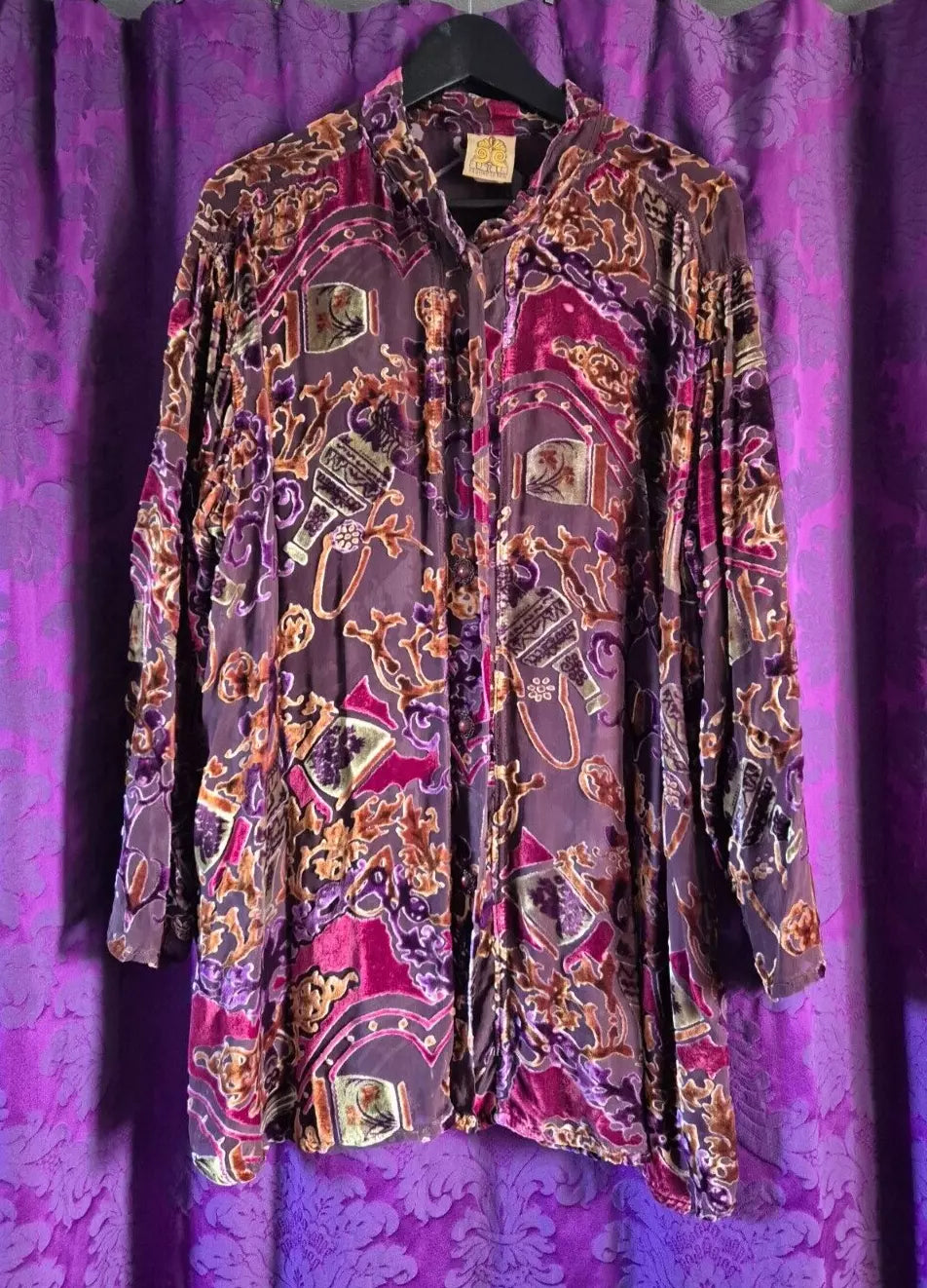 URU Kristine St Rrik Silk Velvet Devorré Tunic Blouse