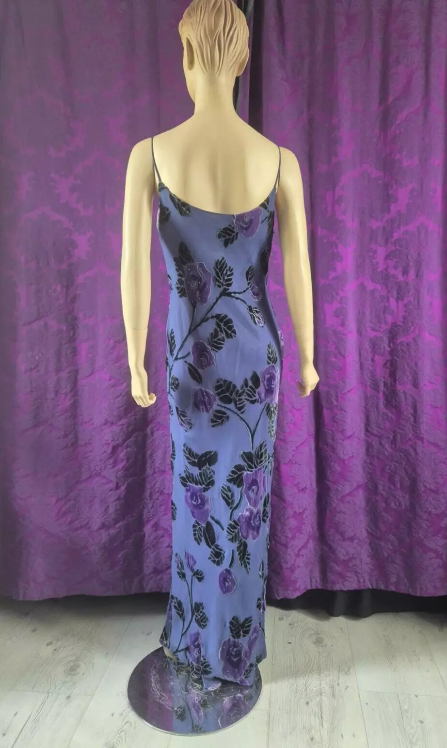 Vintage Y2K MONSOON Silk & Velvet Devorré Lavender Floral Bias Slip Dress