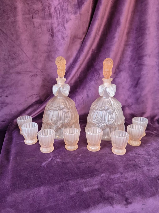 Art Deco Madame Pompadour Decanter & Shot Glass Set