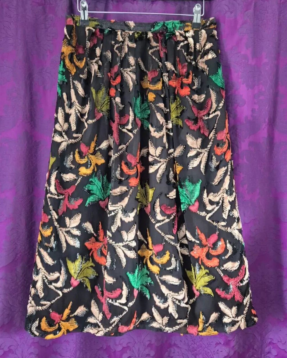 Vintage Ingrid Muhlhofer Silk Velvet Devorré Autumn Leaf Motif Skirt