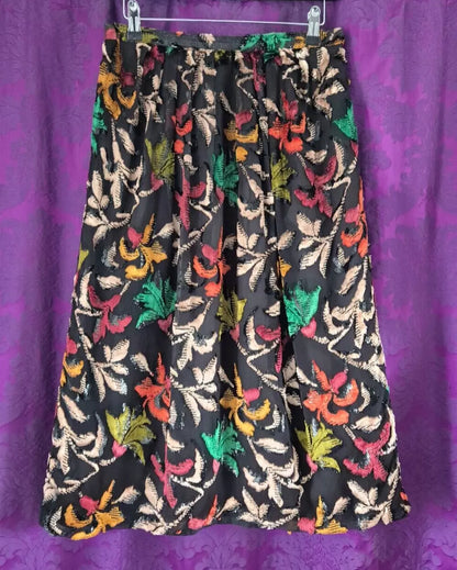 Vintage Ingrid Muhlhofer Silk Velvet Devorré Autumn Leaf Motif Skirt