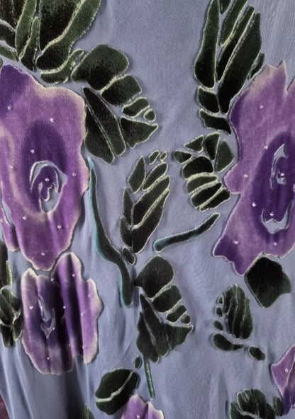 Vintage Y2K MONSOON Silk & Velvet Devorré Lavender Floral Bias Slip Dress