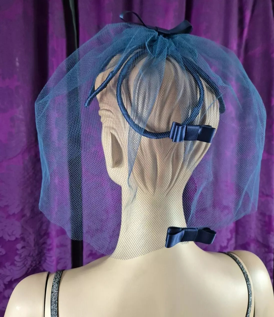 Vintage 1960s Blue Tulle & Bows Fascinator Headpiece
