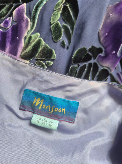 Vintage Y2K MONSOON Silk & Velvet Devorré Lavender Floral Bias Slip Dress
