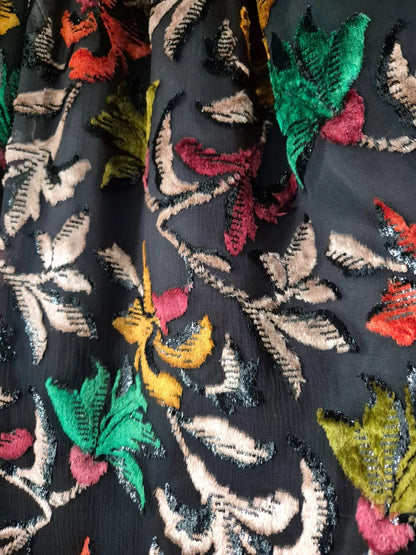 Vintage Ingrid Muhlhofer Silk Velvet Devorré Autumn Leaf Motif Skirt