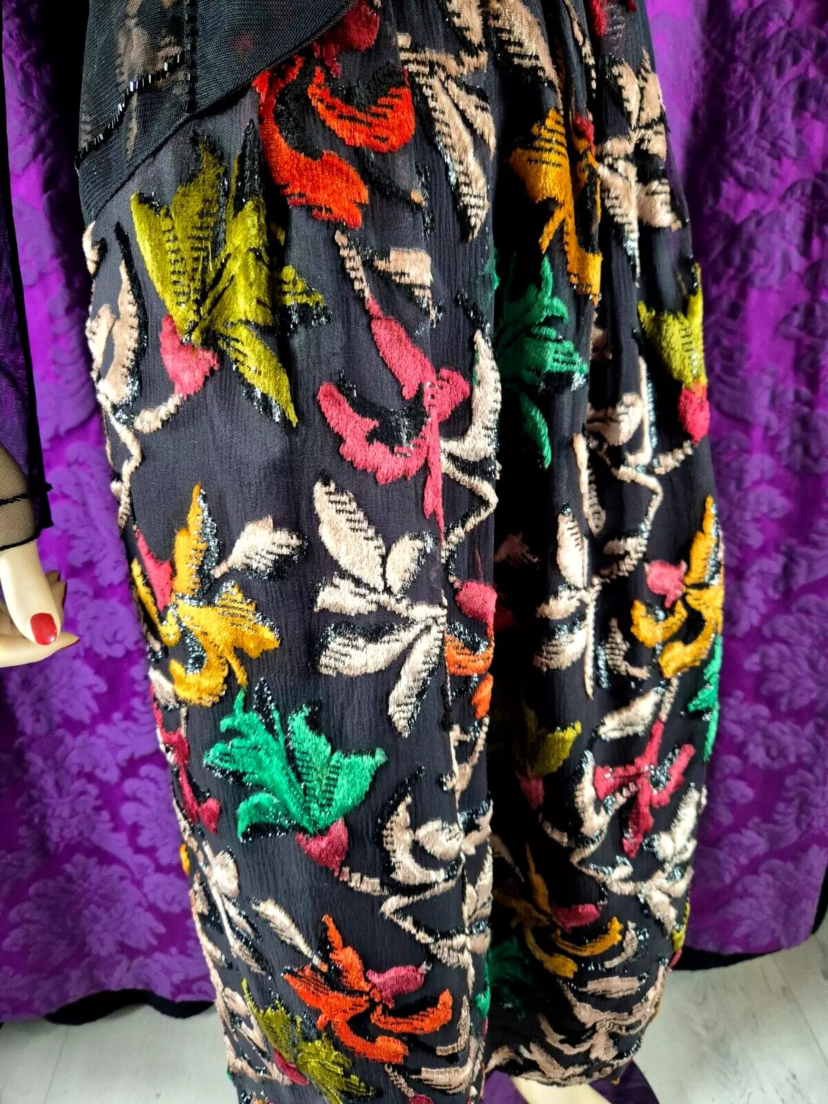 Vintage Ingrid Muhlhofer Silk Velvet Devorré Autumn Leaf Motif Skirt