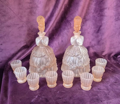 Art Deco Madame Pompadour Decanter & Shot Glass Set