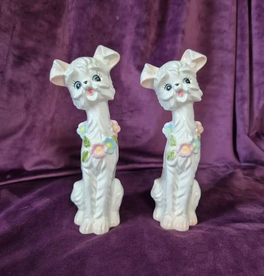 Pair of Vintage Kitsch White Dog Figurines