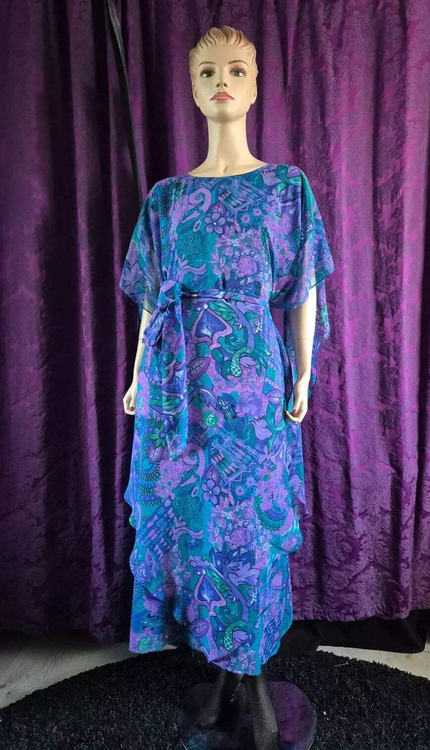 Vintage 1970’s JOHN NEVILLE Paisley Chiffon Caftan Dress