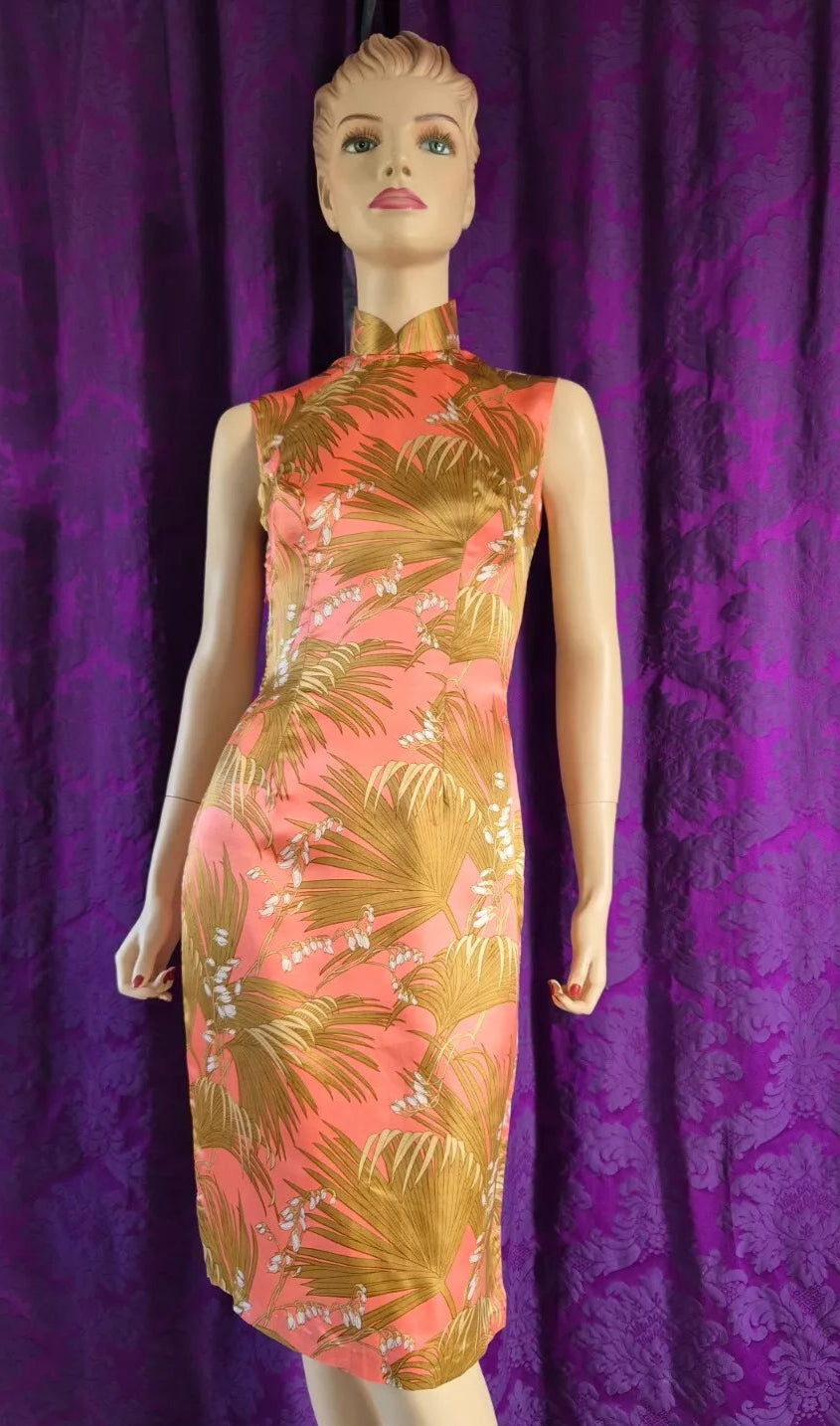 Vintage Silk Tropical Floral Cheongsam Qipao Dress